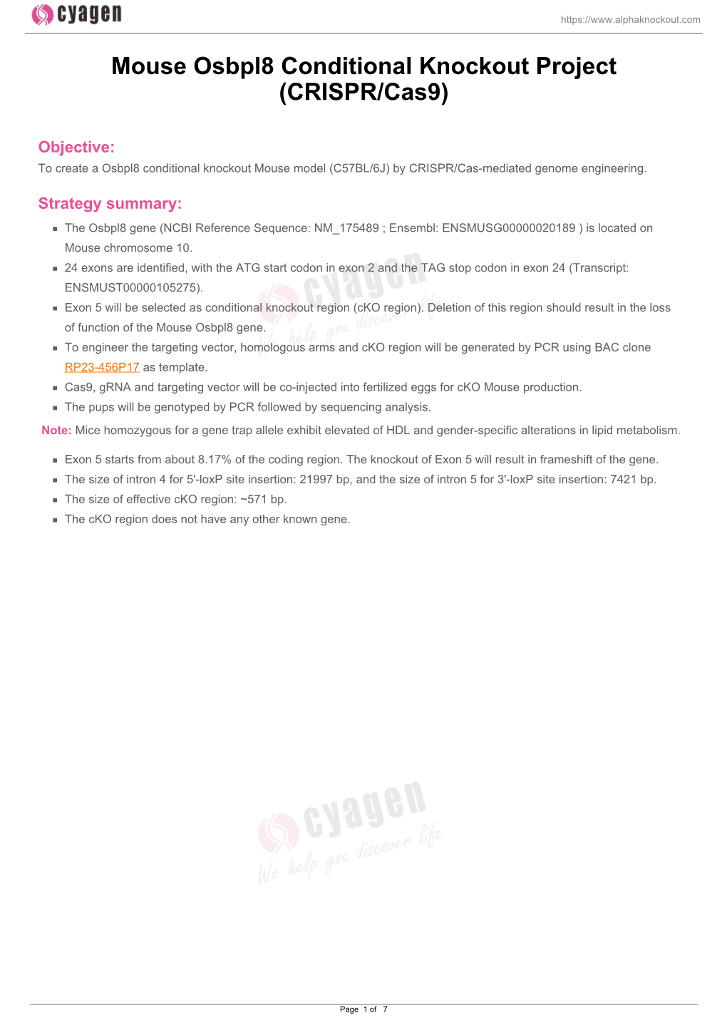 Mouse Osbpl8 Conditional Knockout Project (CRISPR/Cas9)