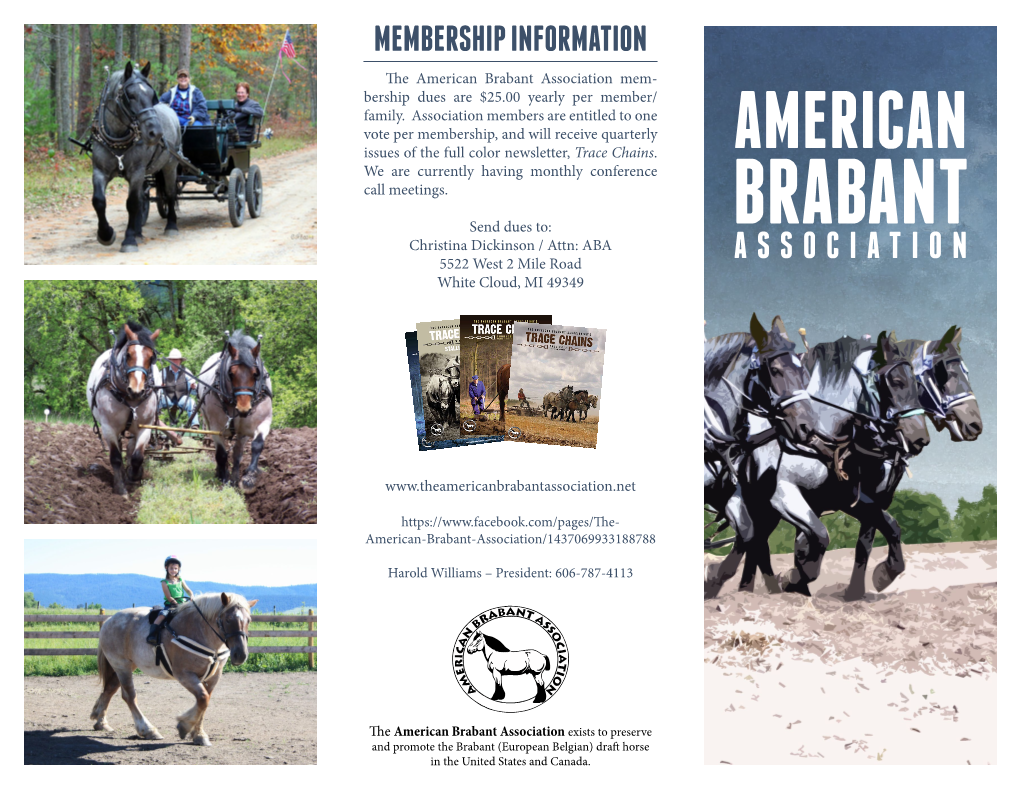 American Brabant Association Mem- Bership Dues Are $25.00 Yearly Per Member/ Family