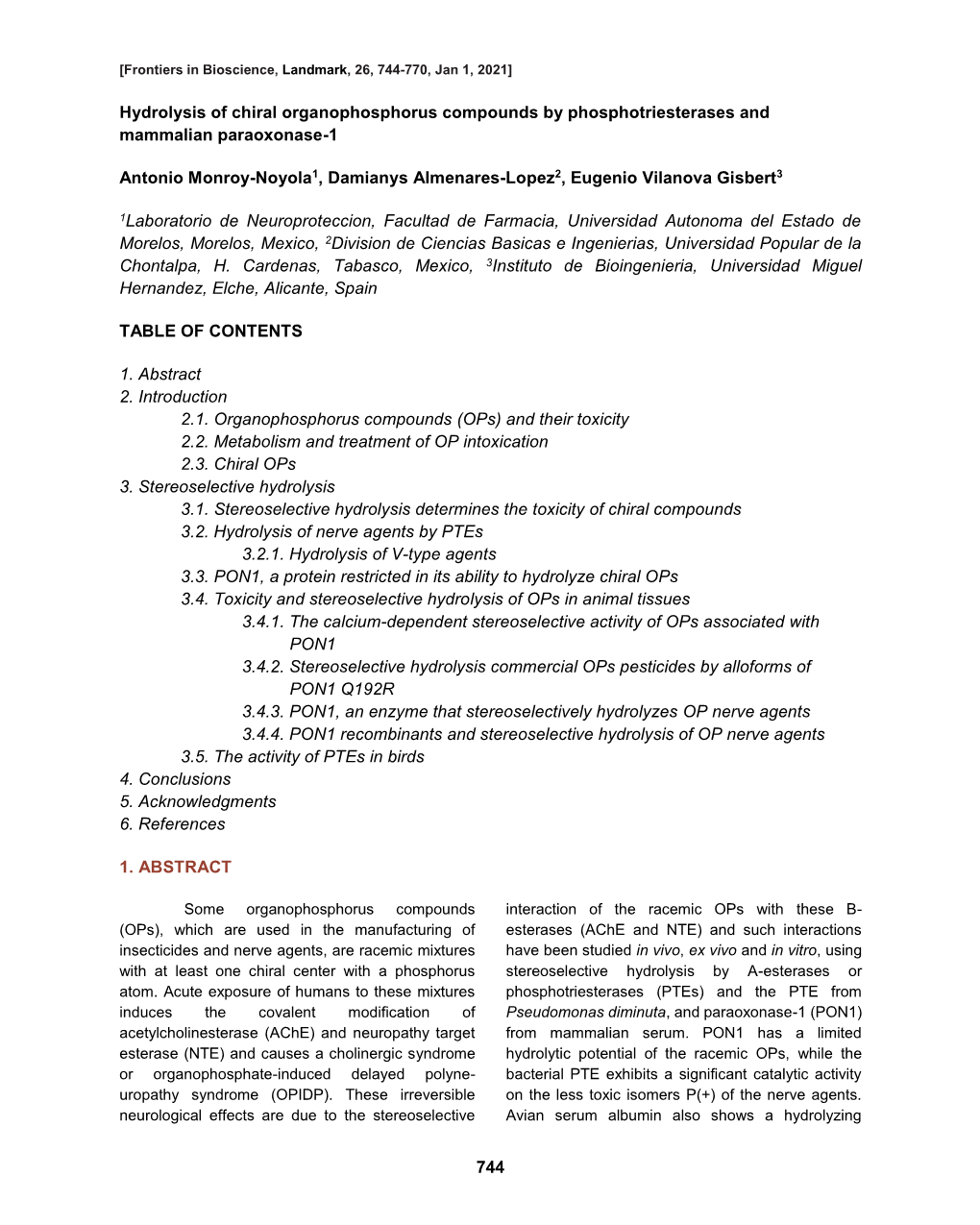 744 Hydrolysis of Chiral Organophosphorus Compounds By