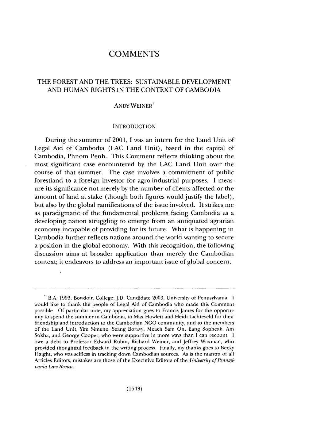 The Forest and the Trees: Sustainable Development and Human Rights in the Context of Cambodia