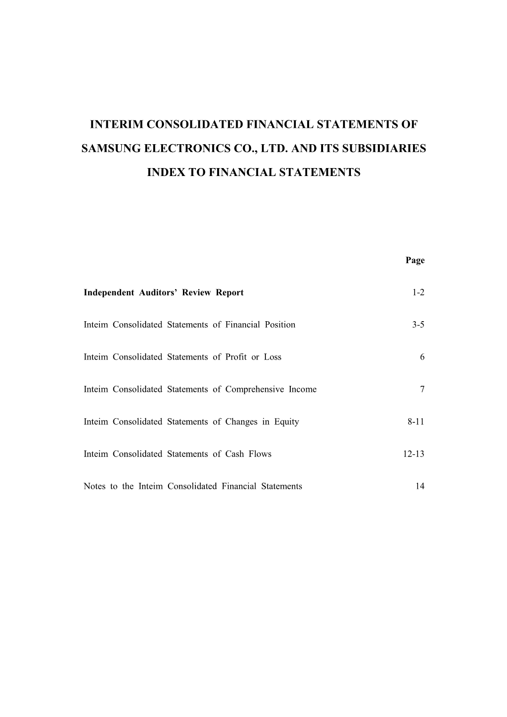 Interim Consolidated Financial Statements of Samsung Electronics Co., Ltd