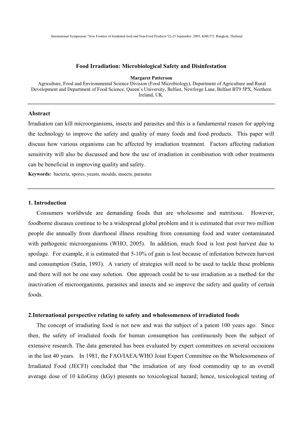 Food Irradiation: Microbiological Safety and Disinfestation