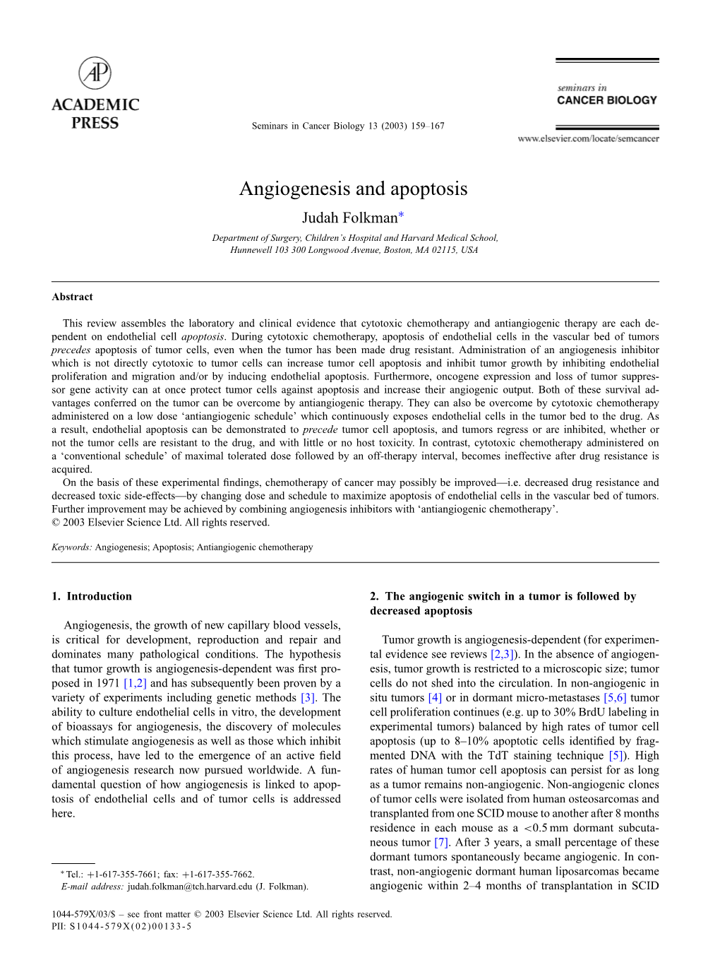 Angiogenesis and Apoptosis
