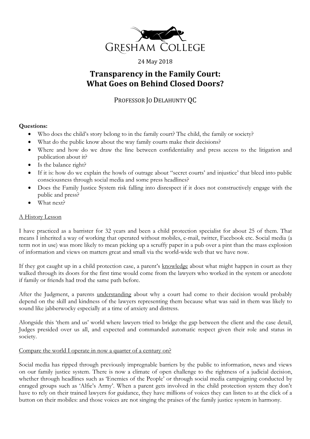 Transparency in the Family Court: What Goes on Behind Closed Doors?