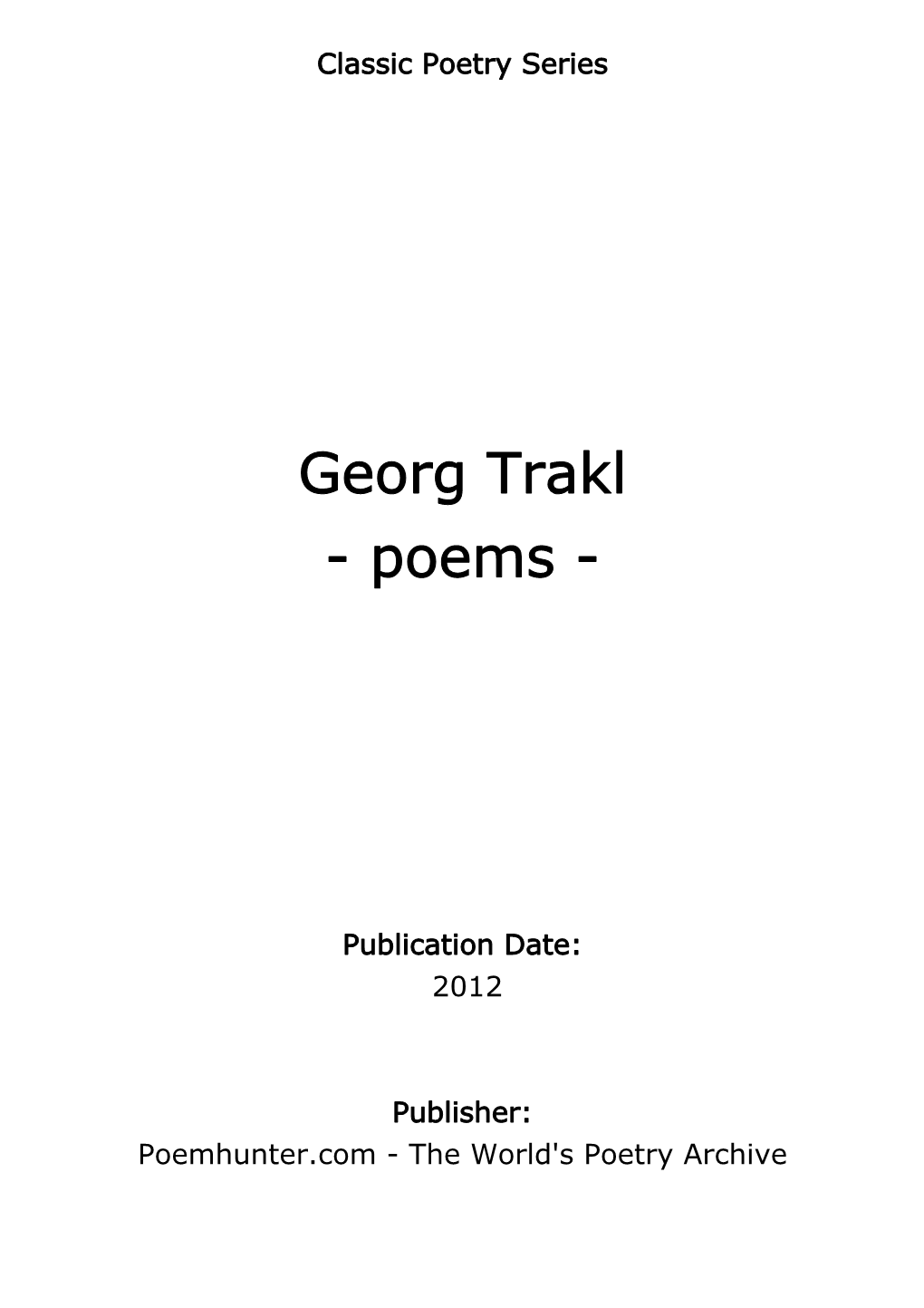 Georg Trakl - Poems