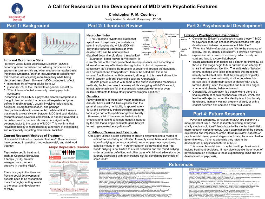 A Call for Research on the Development of MDD with Psychotic Features Christopher P