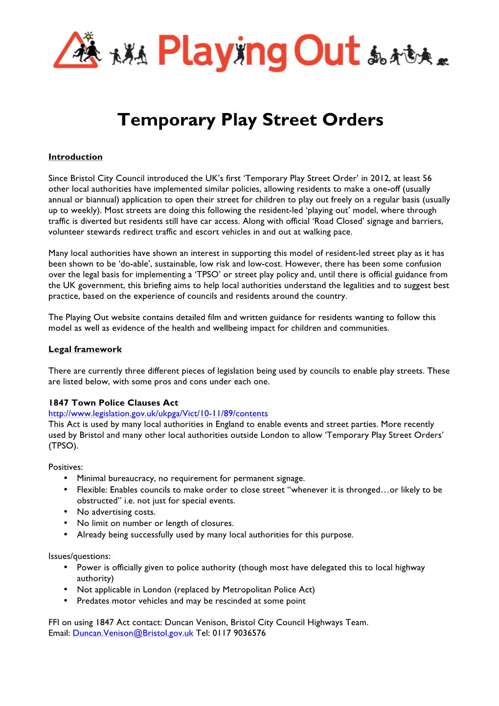 Temporary Play Street Orders