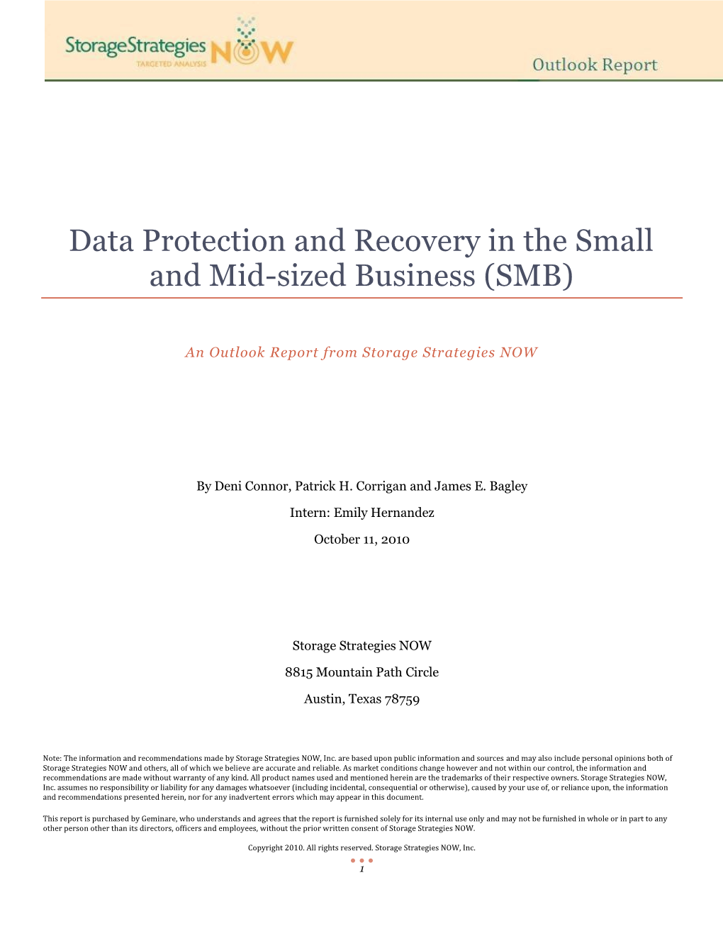 Data Protection and Recovery in the Small and Mid-Sized Business (SMB)