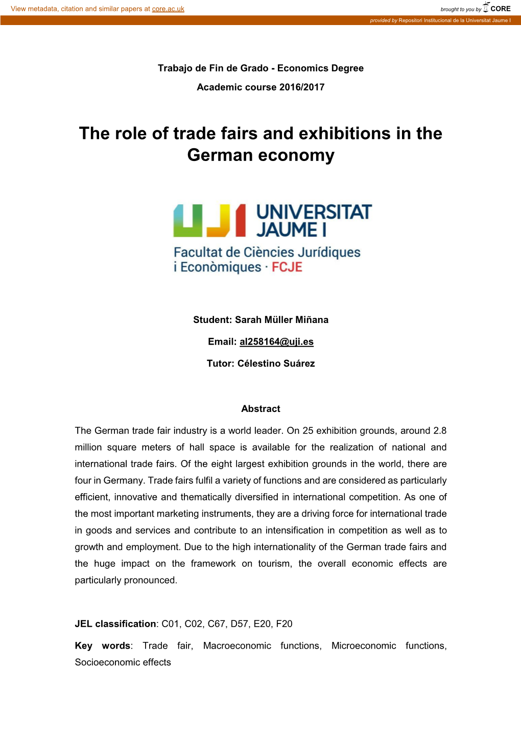 The Role of Trade Fairs and Exhibitions in the German Economy