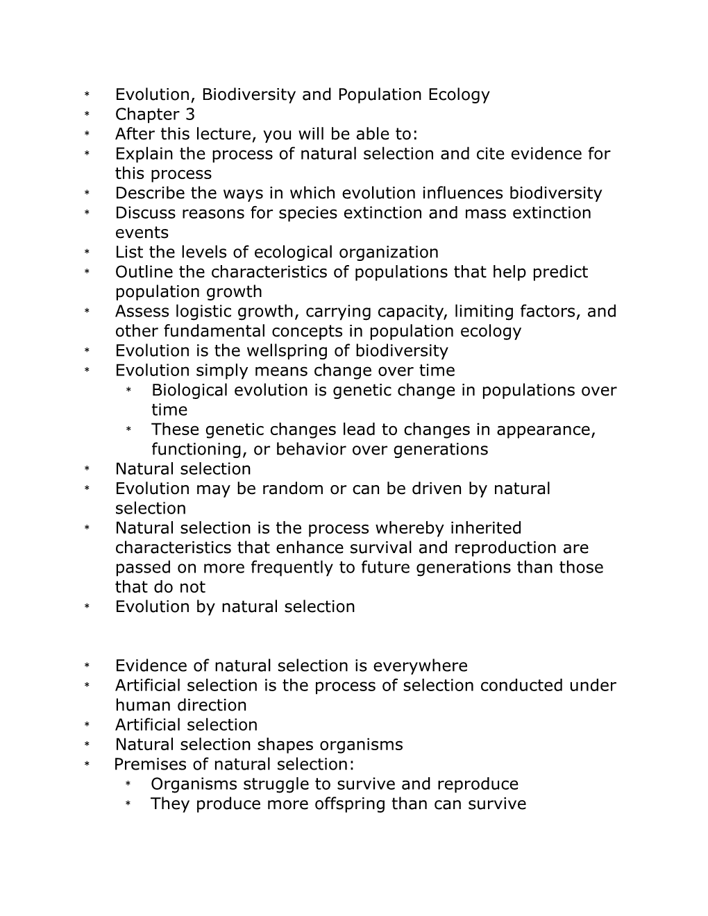 Evolution, Biodiversity and Population Ecology