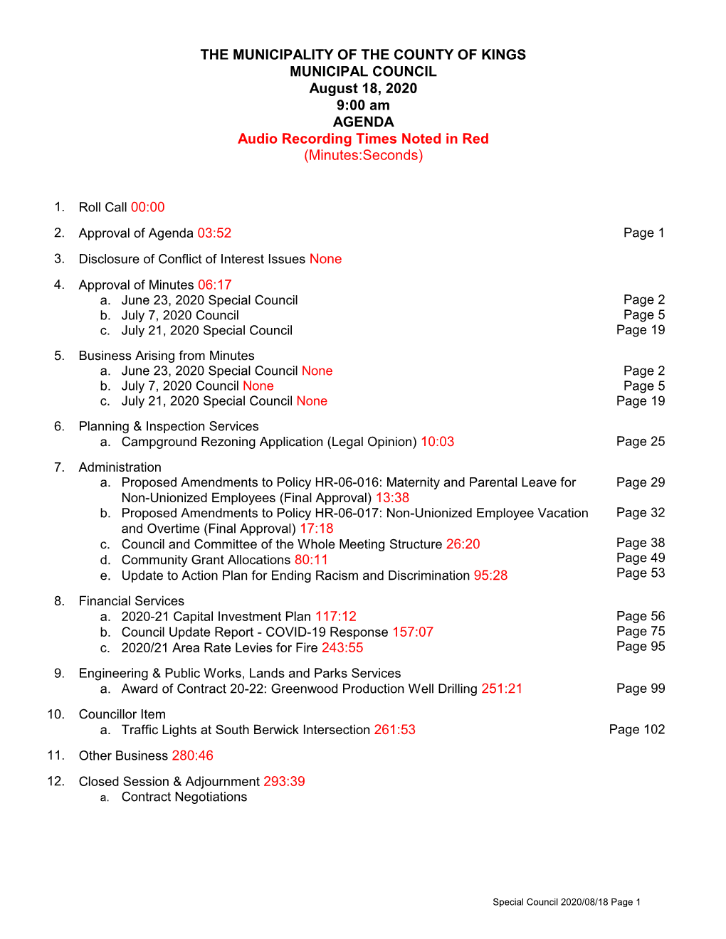 Approval of Agenda 03:52 Page 1 3