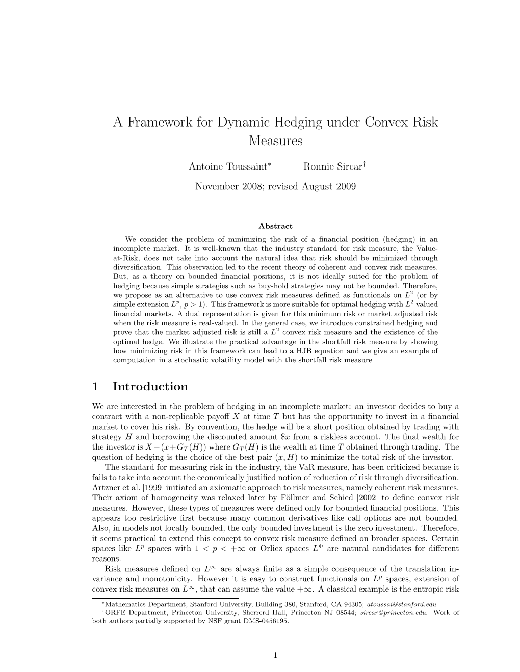 A Framework for Dynamic Hedging Under Convex Risk Measures