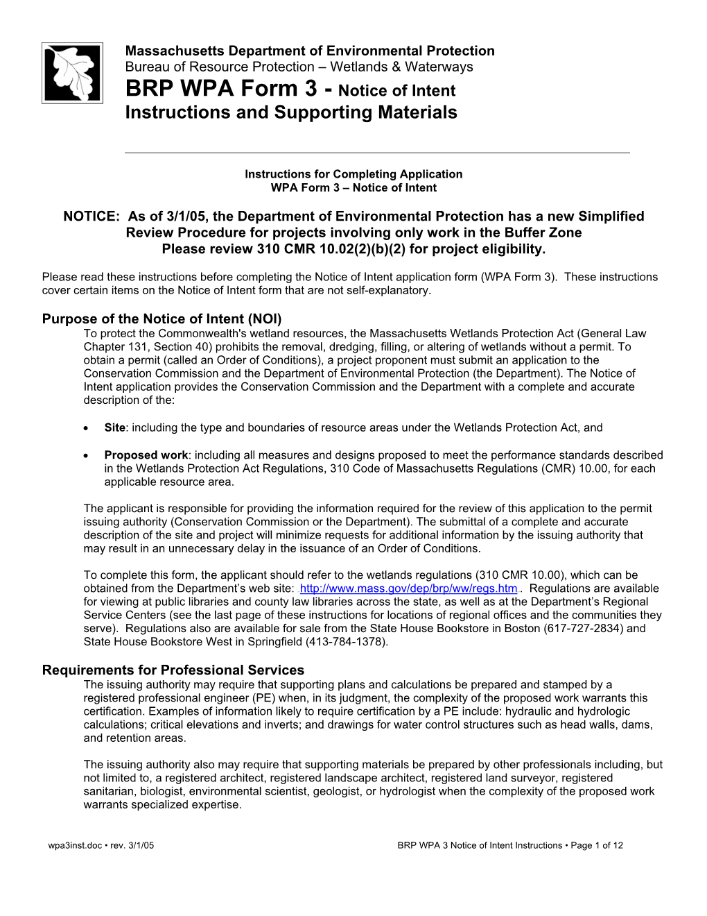 WPA Form 3 - Instructions and Supporting Materials