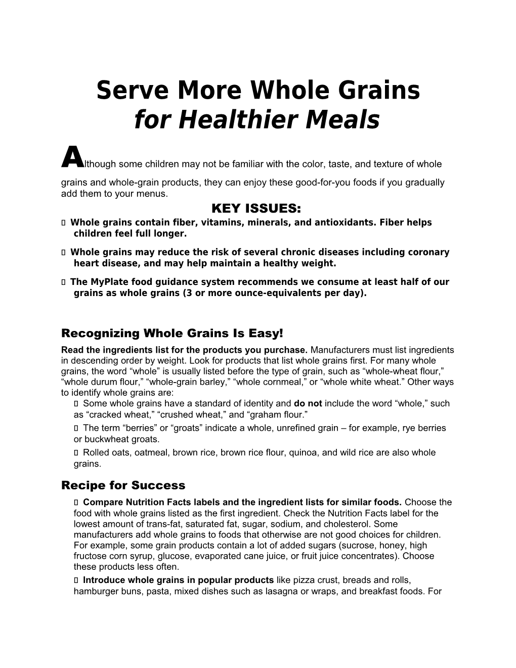 Serve More Whole Grains
