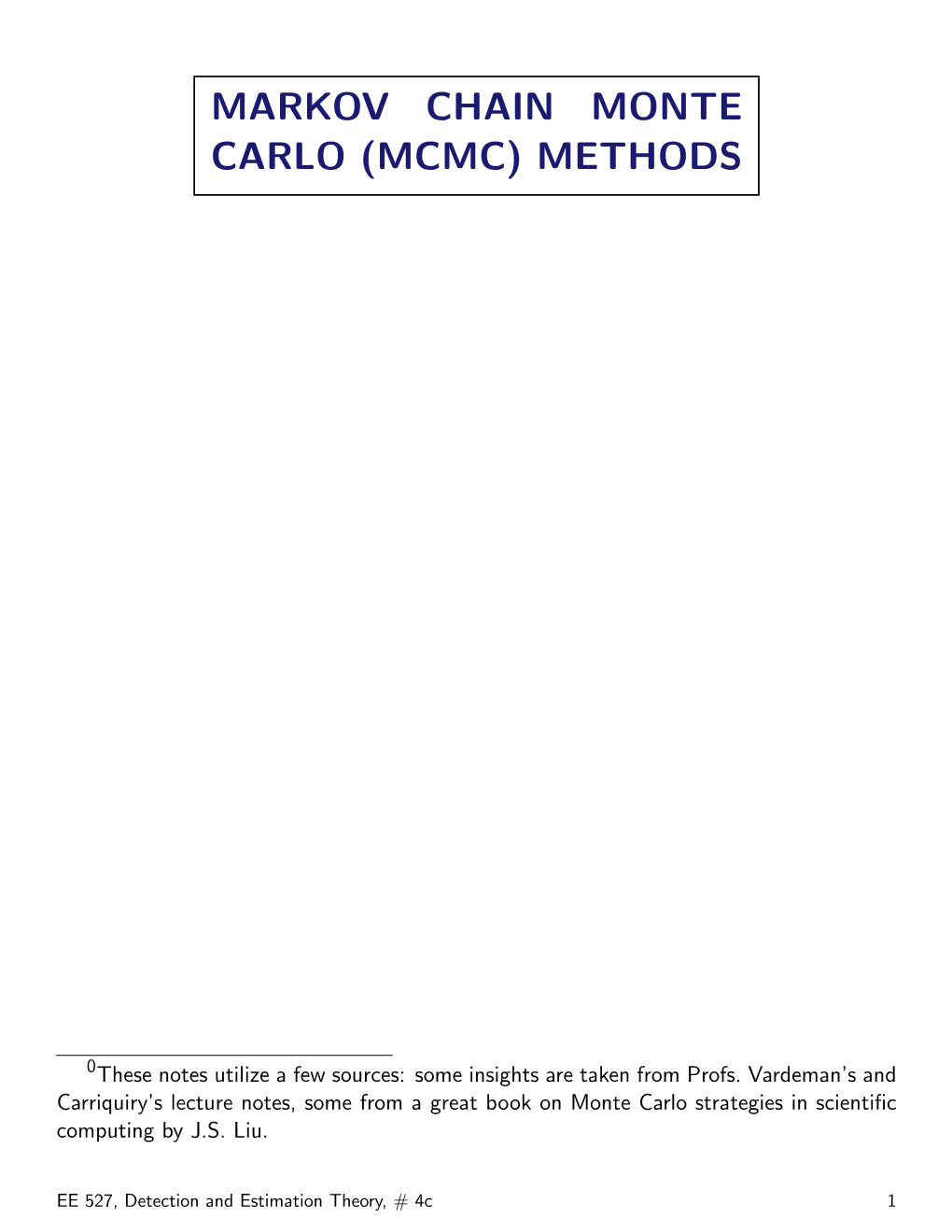 Markov Chain Monte Carlo (Mcmc) Methods