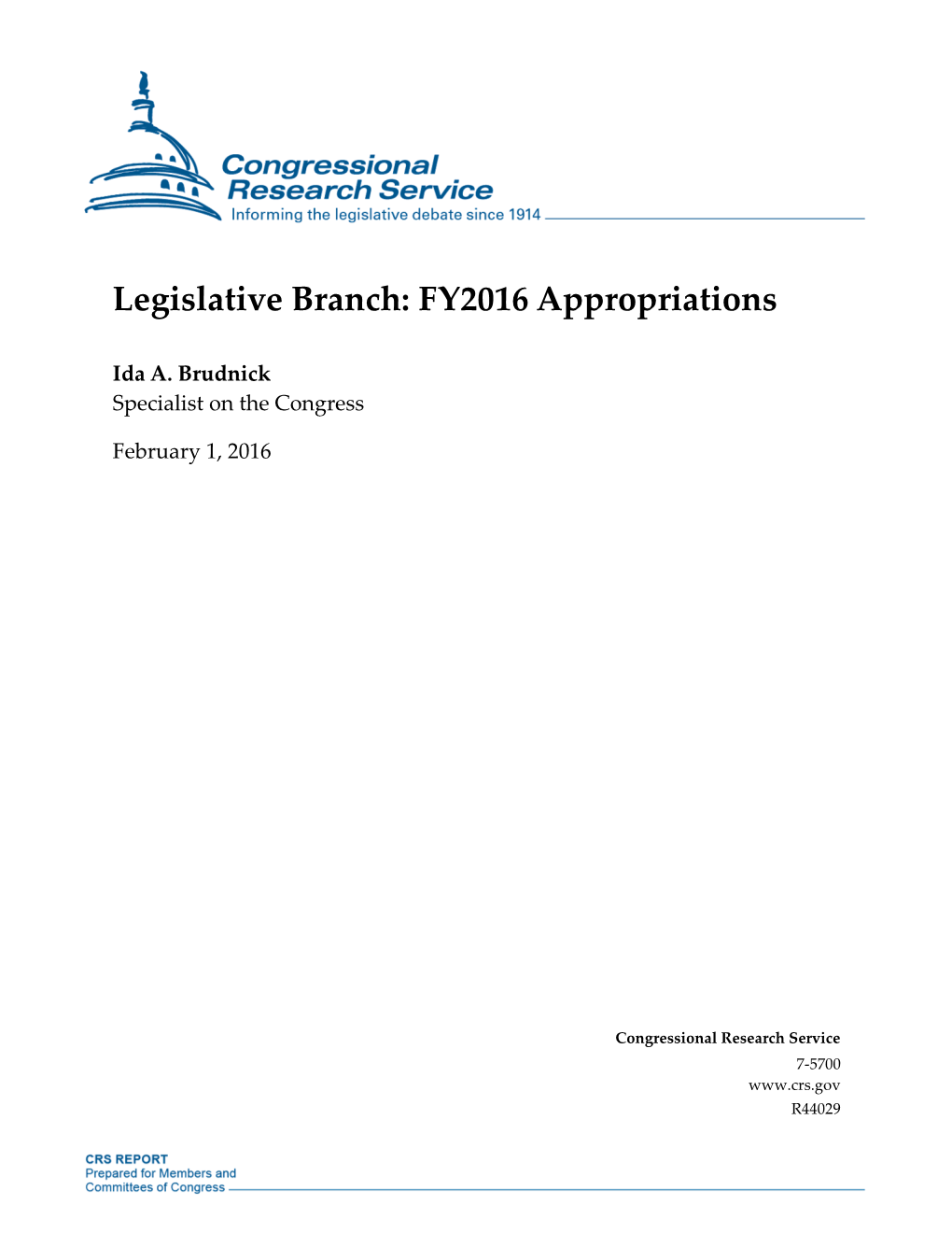 Legislative Branch: FY2016 Appropriations