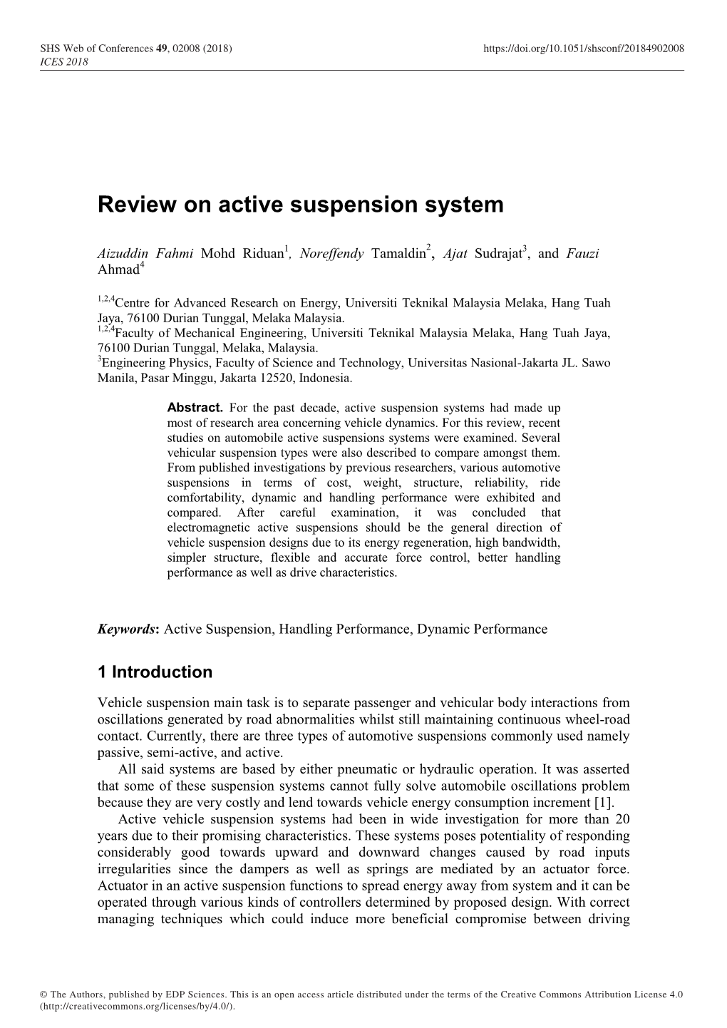 Review on Active Suspension System