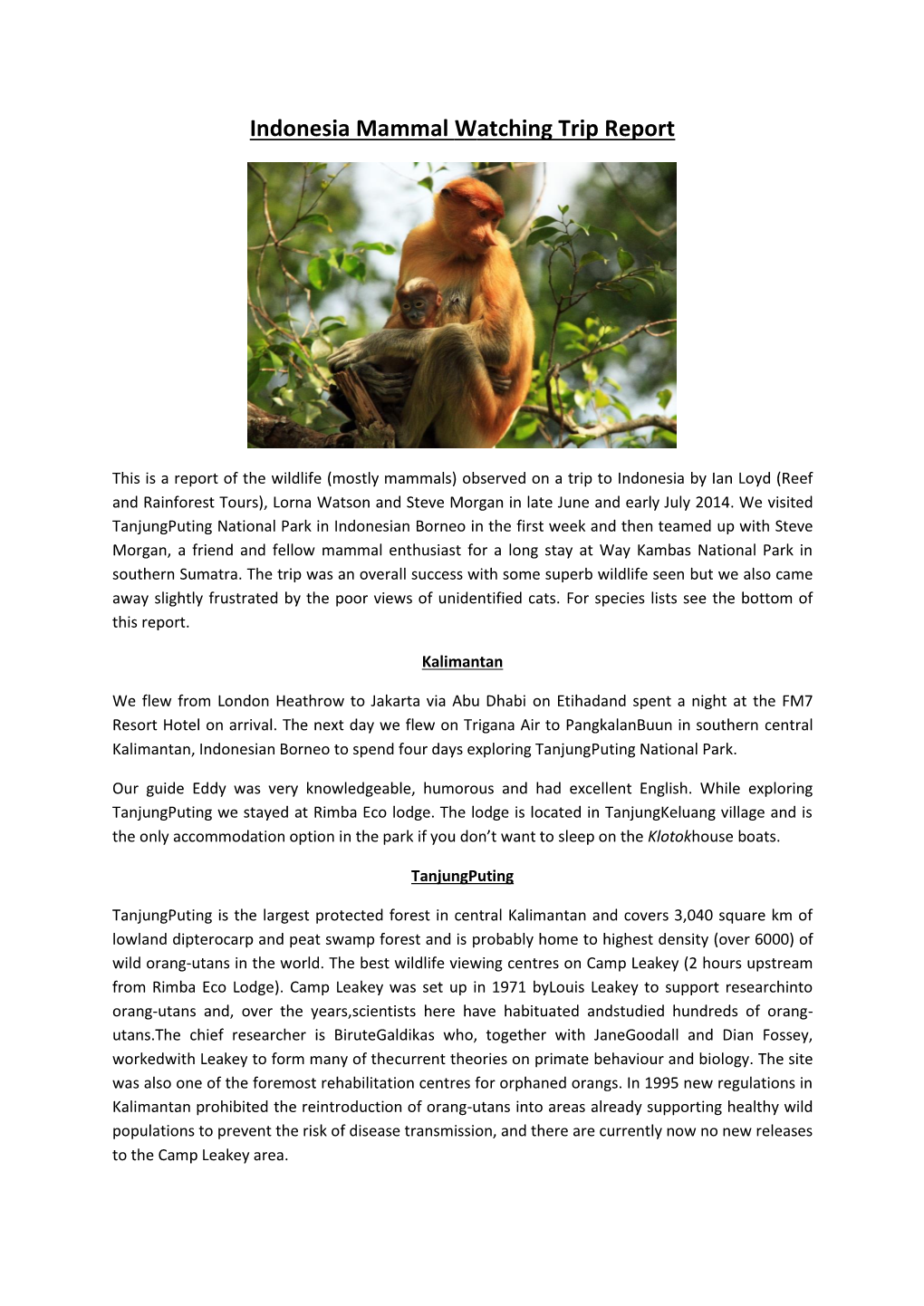 Indonesia Mammal Watching Trip Report