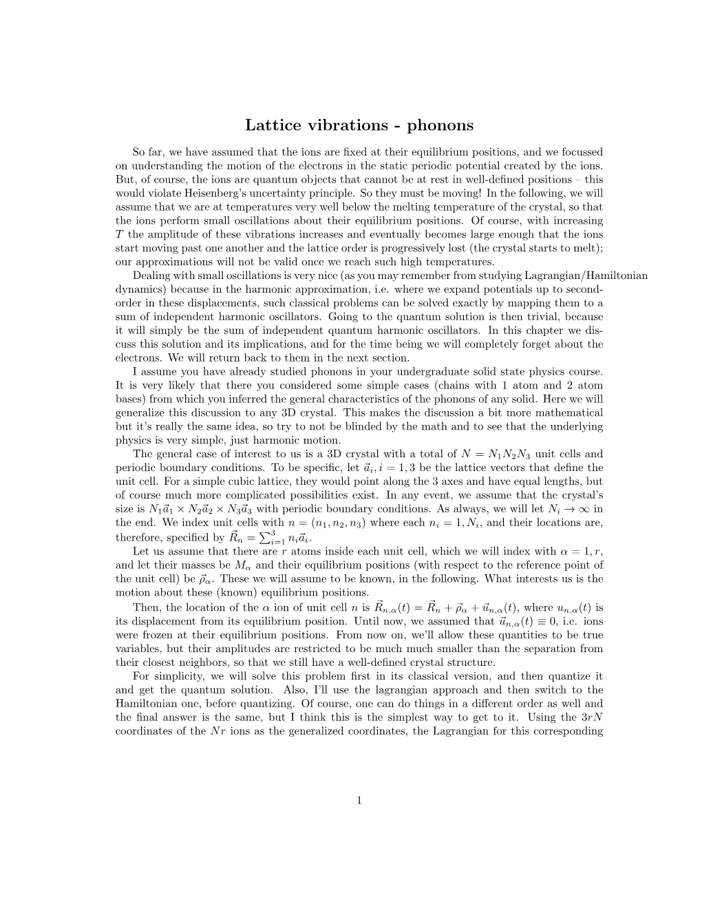 Lattice Vibrations - Phonons