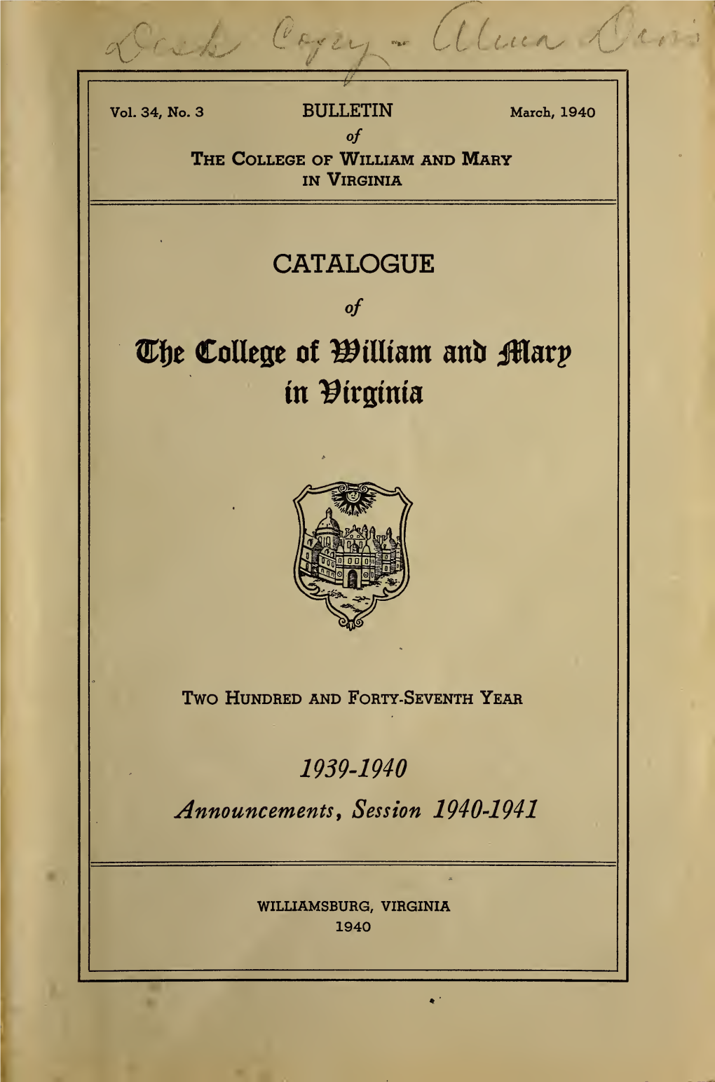 Bulletin of the College of William and Mary in Virginia