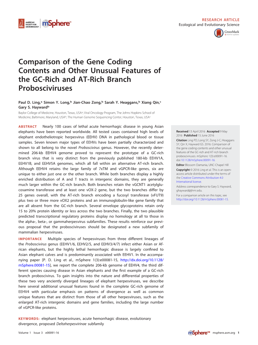 Comparison of the Gene Coding Contents and Other Unusual Features of the GC-Rich and AT-Rich Branch Probosciviruses