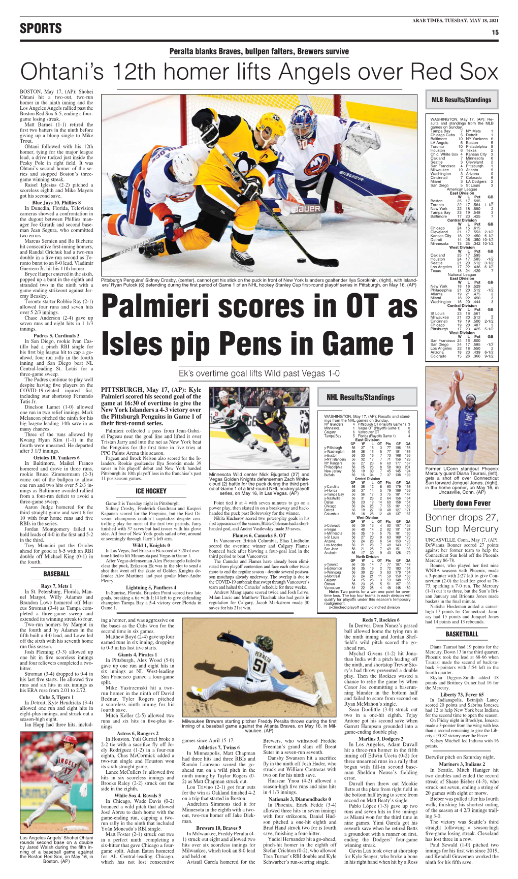 Palmieri Scores in OT As Isles Pip Pens in Game 1