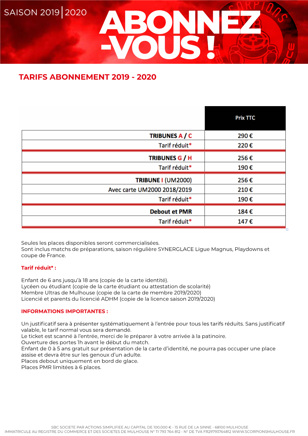 Abonnez -Vous ! Tarifs Abonnement 2019 - 2020