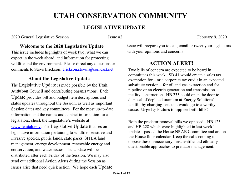 Utah Conservation Community Legislative Update