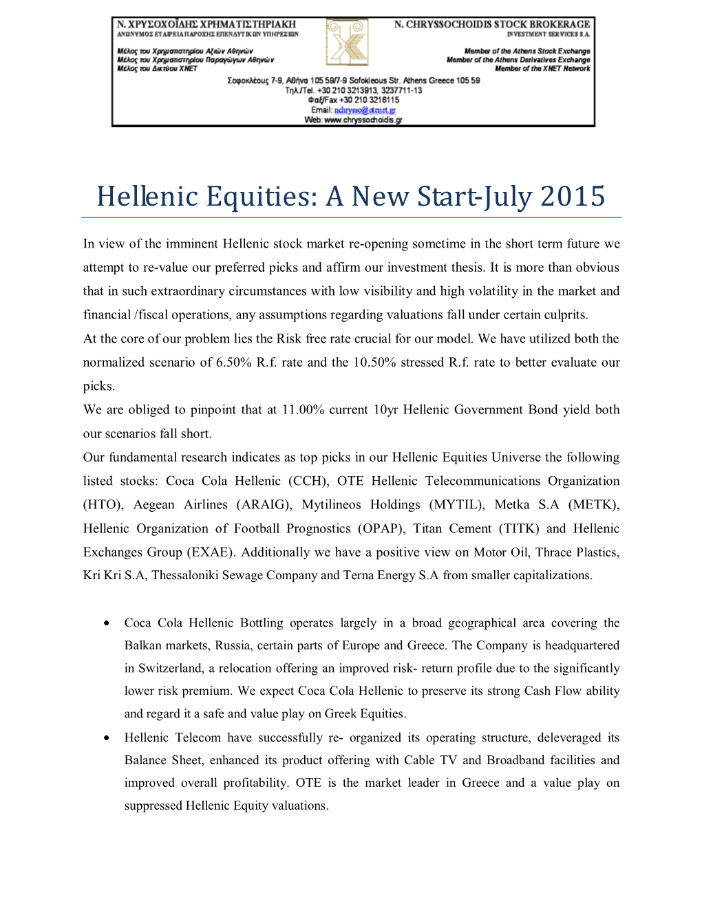 Hellenic Equities: a New Start-July 2015