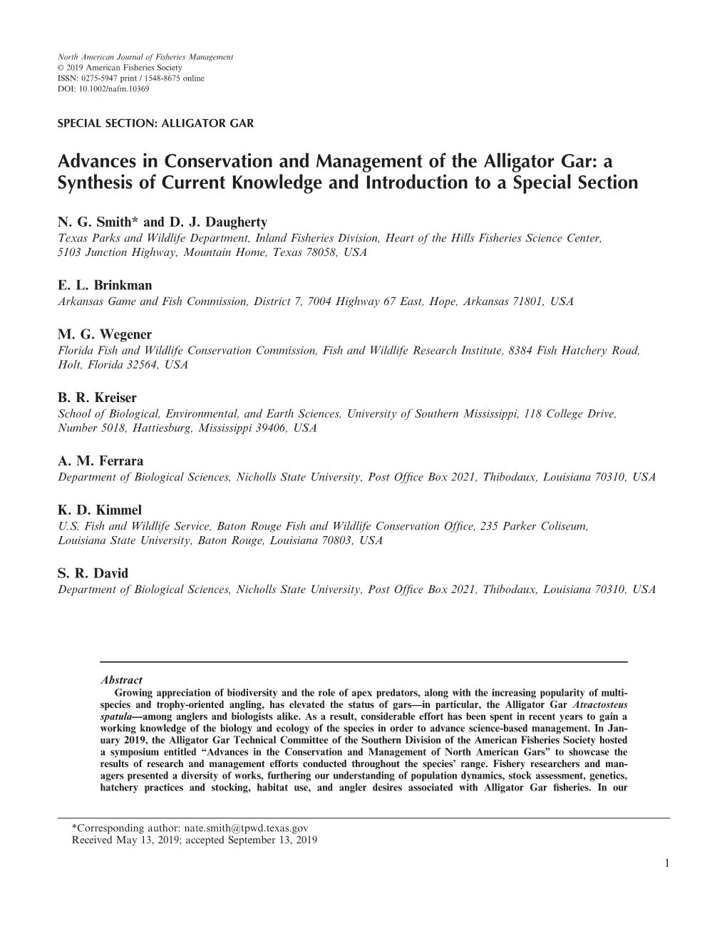 Advances in Conservation and Management of the Alligator Gar: a Synthesis of Current Knowledge and Introduction to a Special Section