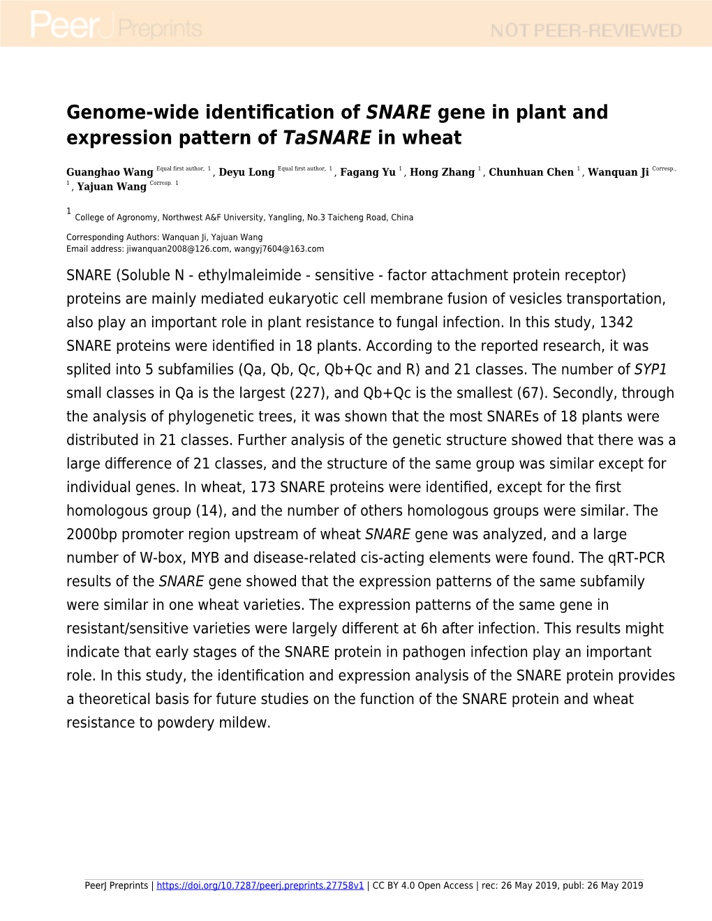 SNARE[I] Gene in Plant and Expression Pattern Of