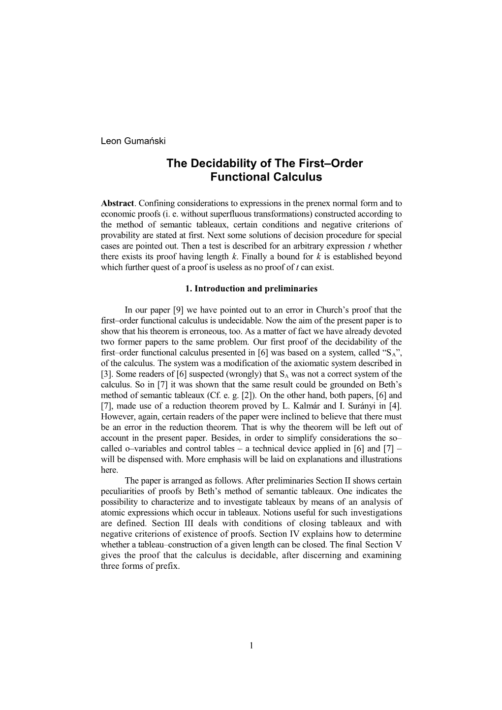 The Decidability of the First Order Functional Calculus