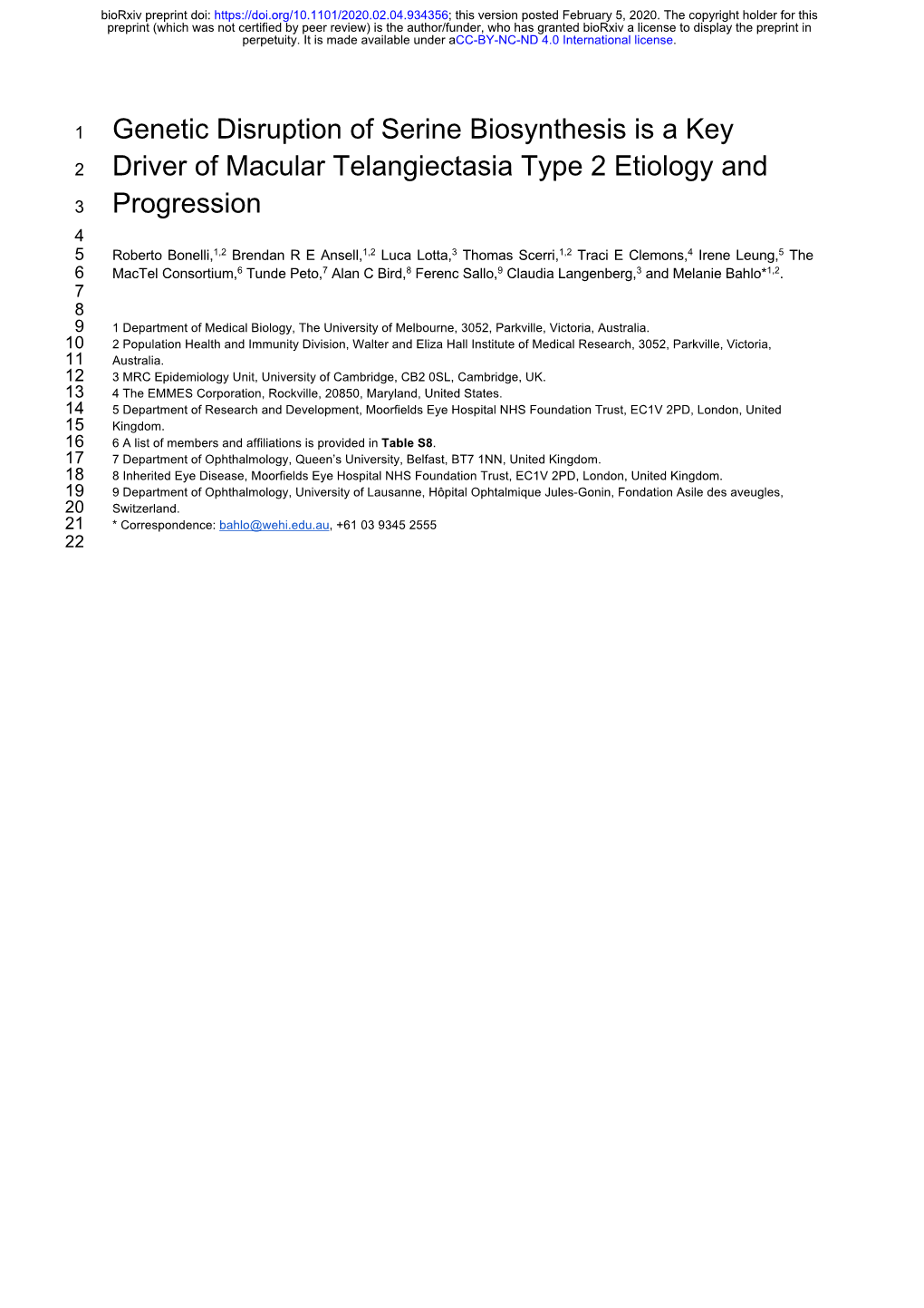 Genetic Disruption of Serine Biosynthesis Is a Key Driver Of