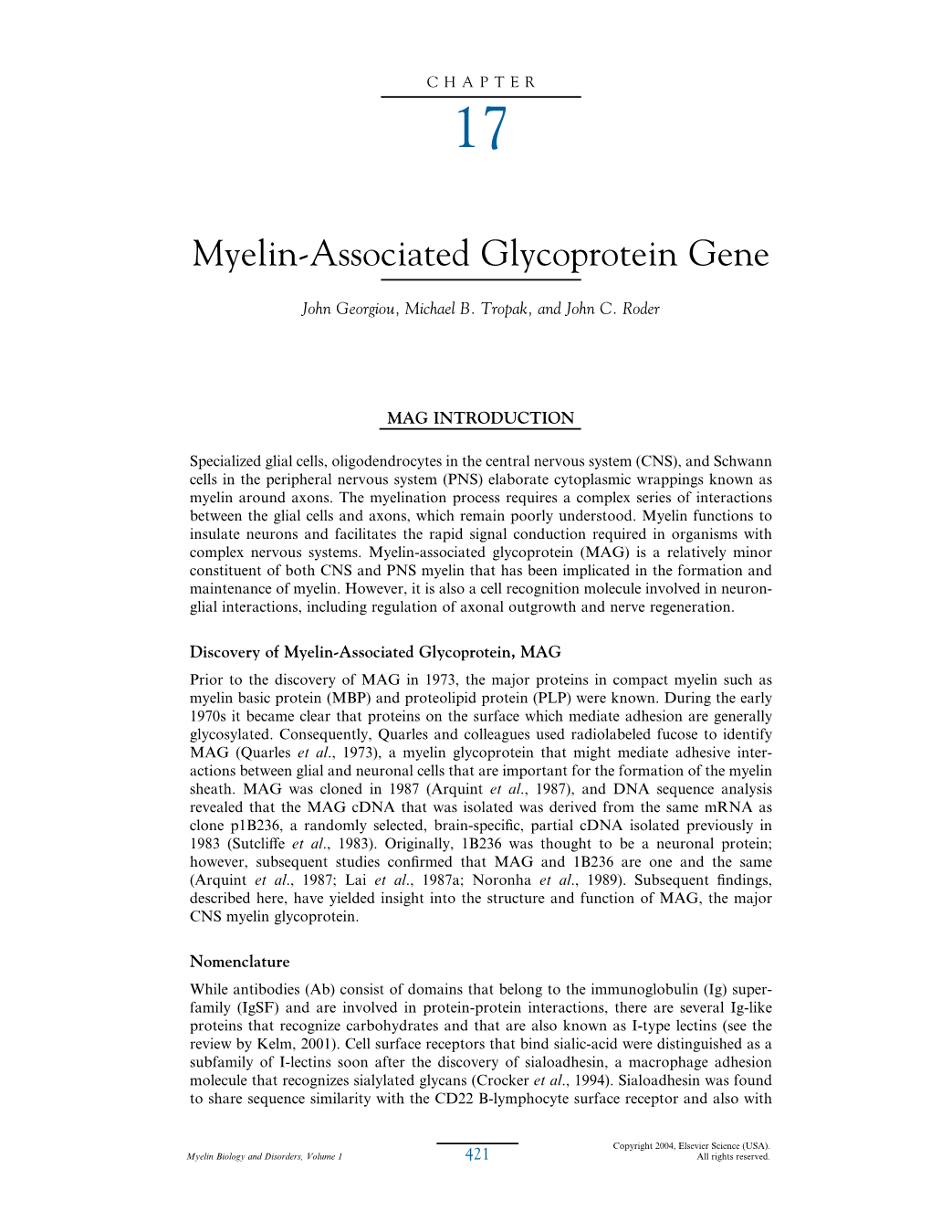 Myelin-Associated Glycoprotein Gene