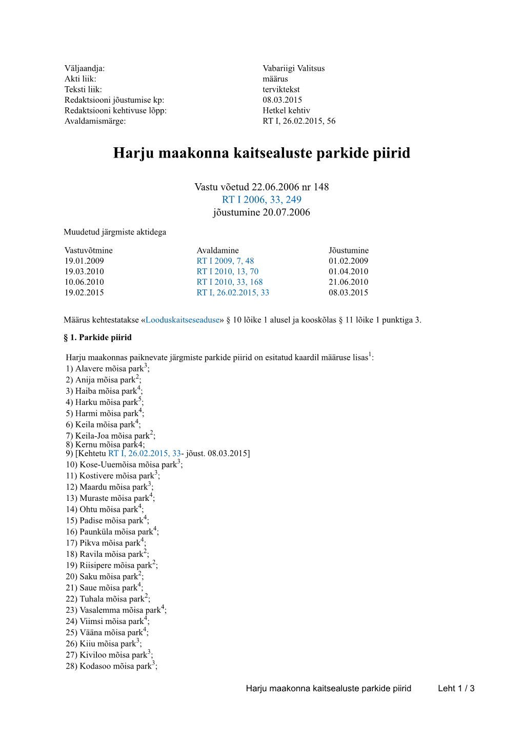 Harju Maakonna Kaitsealuste Parkide Piirid