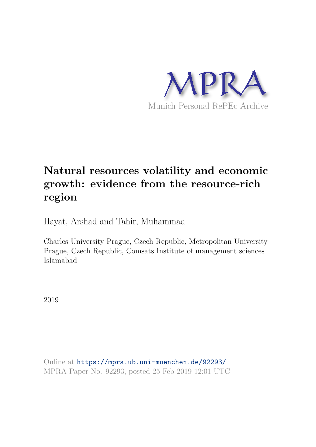 Natural Resources Volatility and Economic Growth: Evidence from the Resource-Rich Region