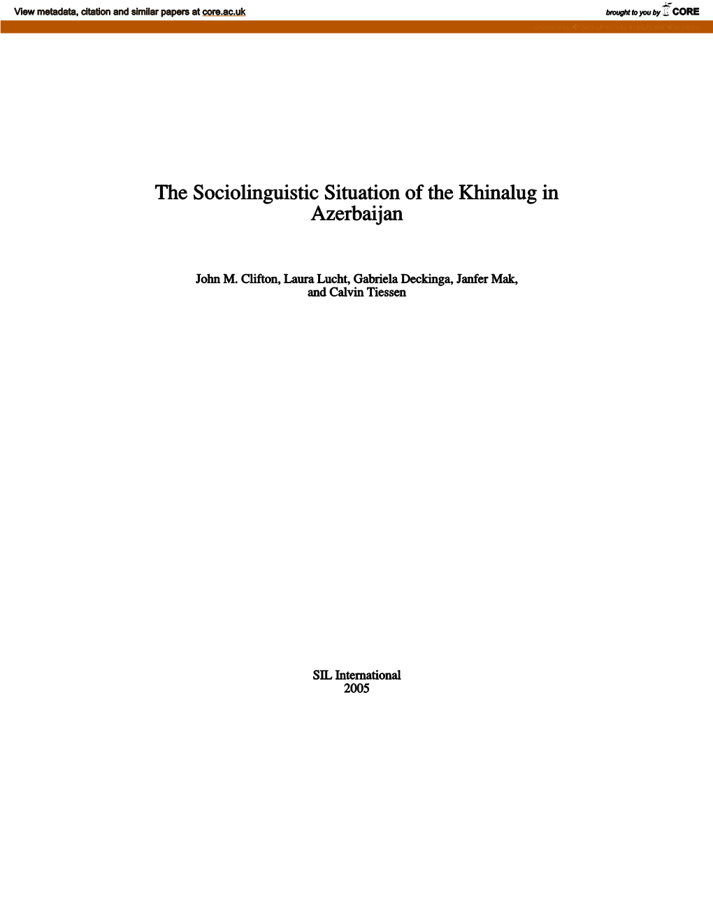 The Sociolinguistic Situation of the Khinalug in Azerbaijan