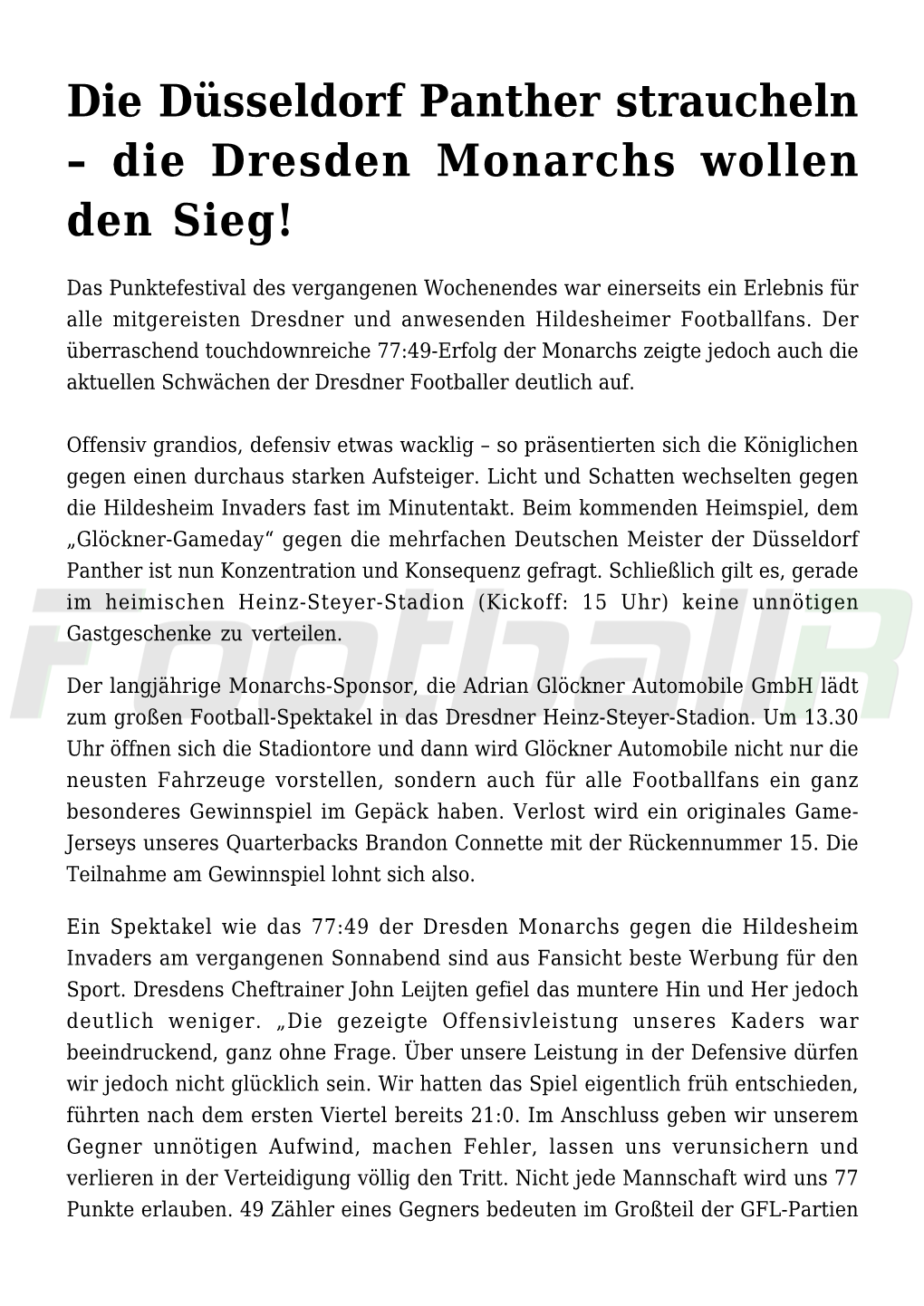 Die Düsseldorf Panther Straucheln – Die Dresden Monarchs Wollen Den Sieg!