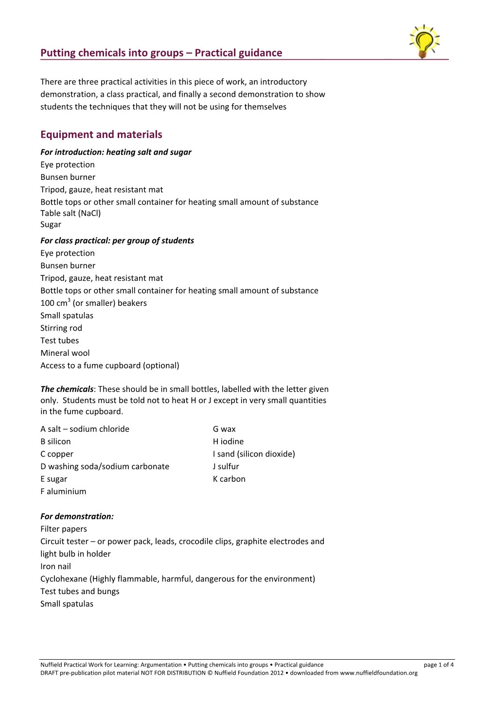 Putting Chemicals Into Groups – Practical Guidance