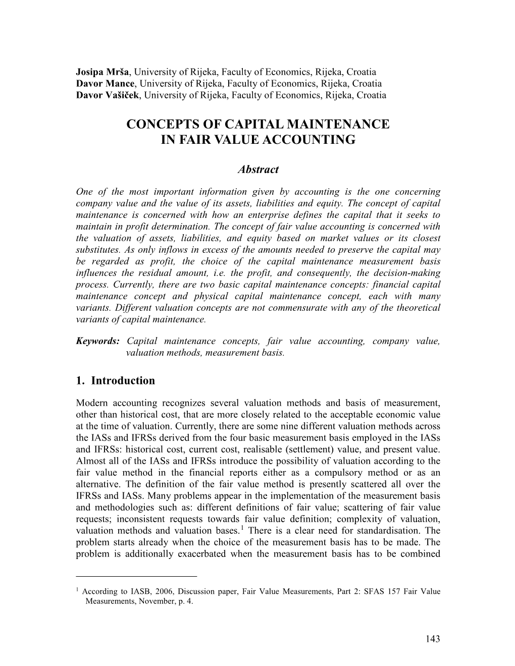 Capital Maintenance Concepts in Fair Value