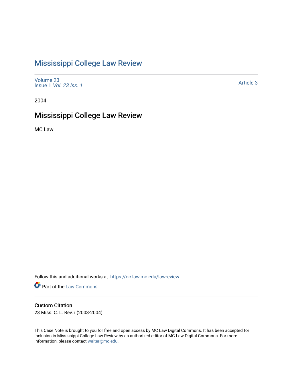 Mississippi College Law Review