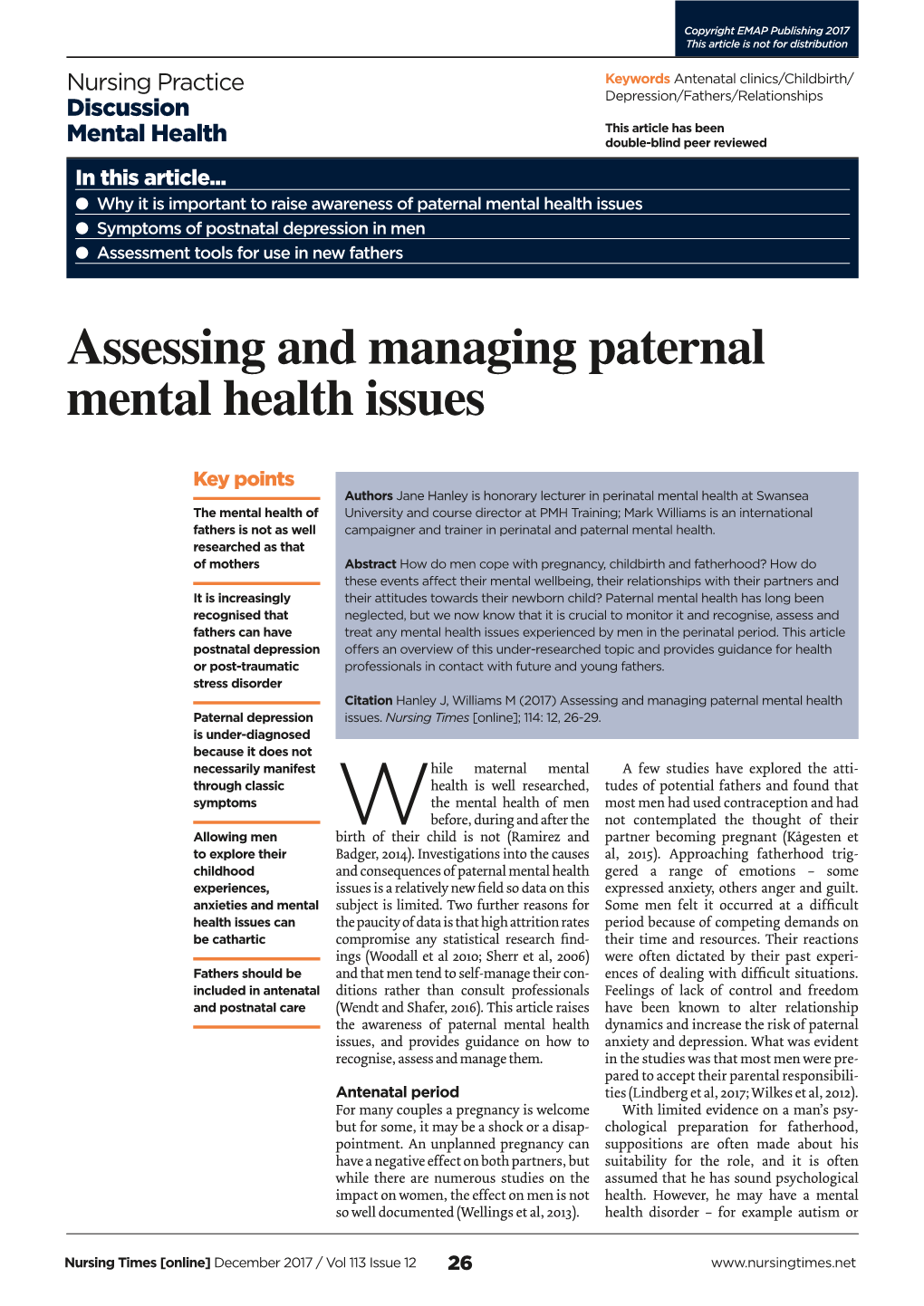 171122 Assessing and Managing Paternal Mental Health Issues