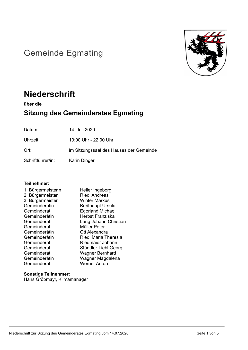 Gemeinde Egmating Niederschrift