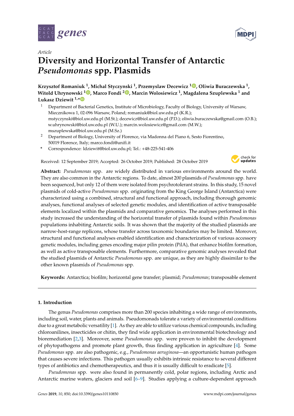 Diversity and Horizontal Transfer of Antarctic Pseudomonas Spp