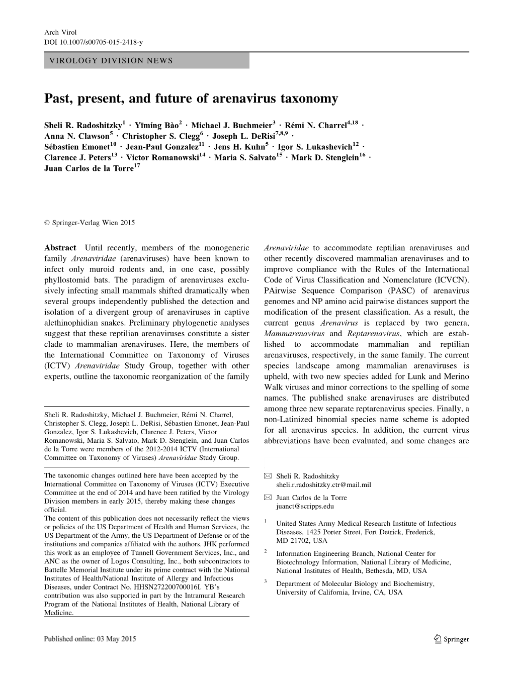 Past, Present, and Future of Arenavirus Taxonomy