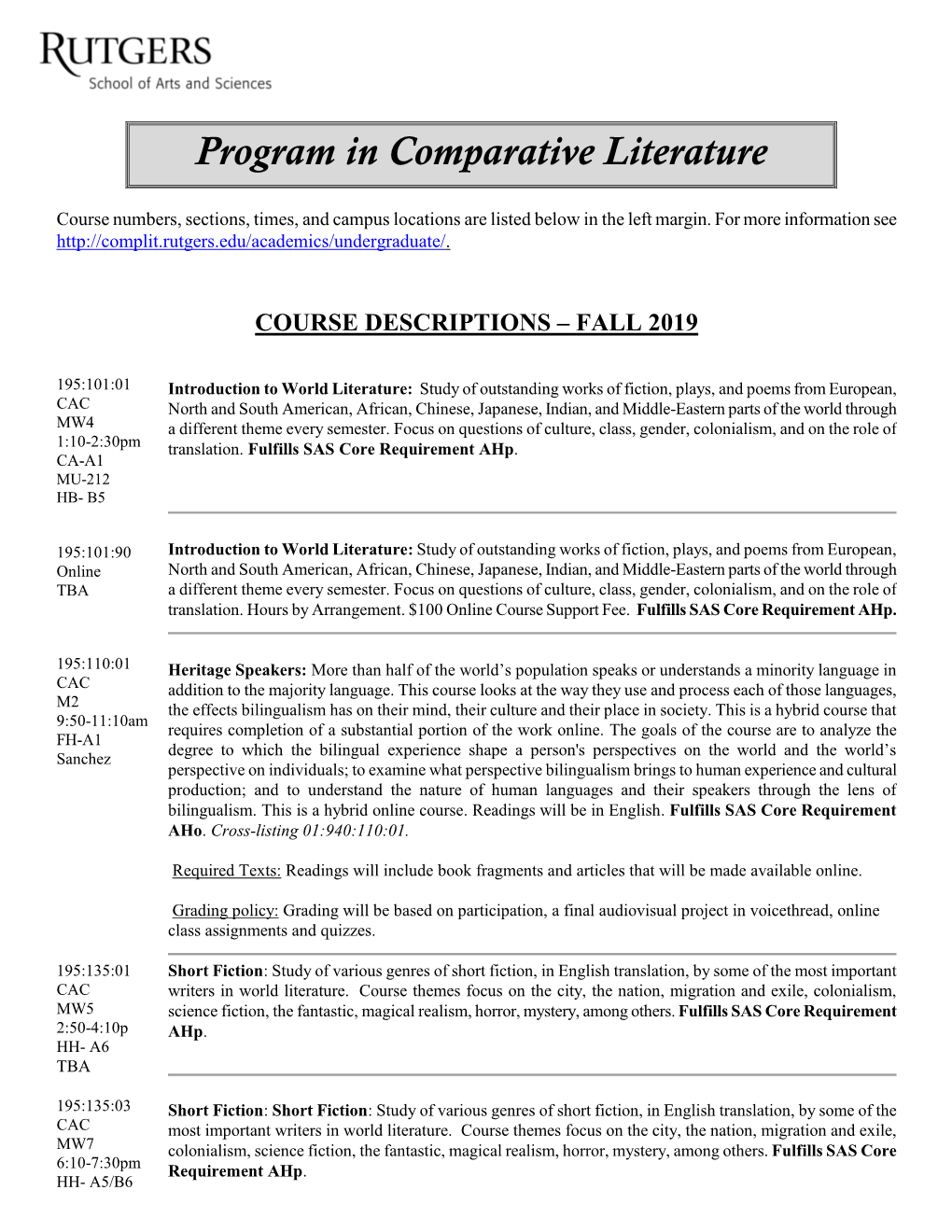 Program in Comparative Literature