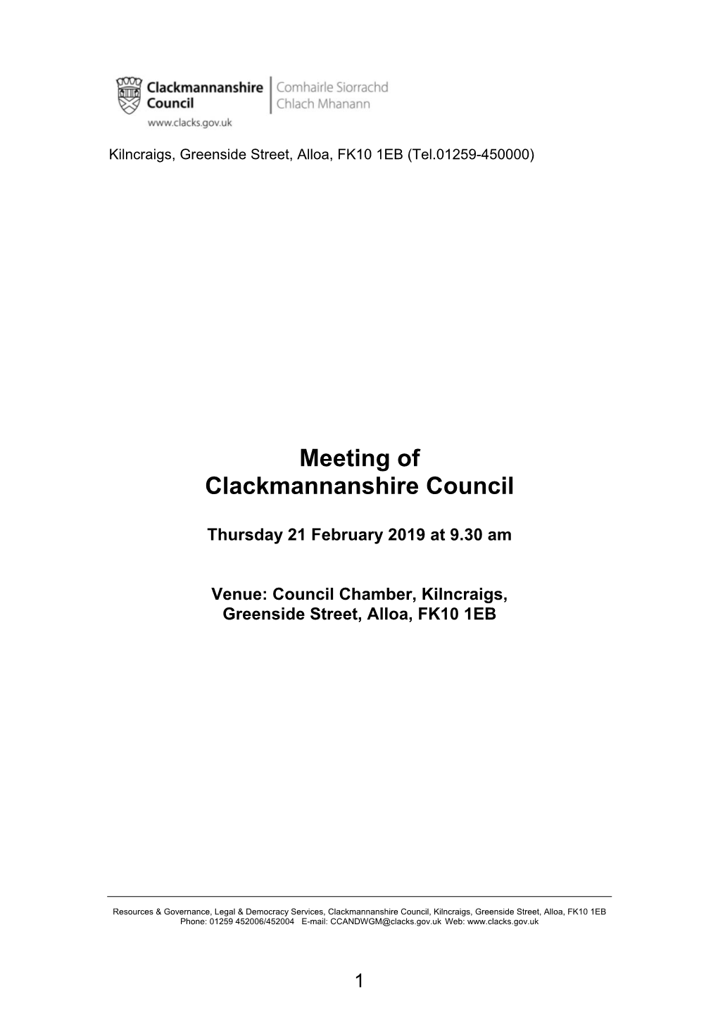 190221 Clackmannanshire Council Agenda