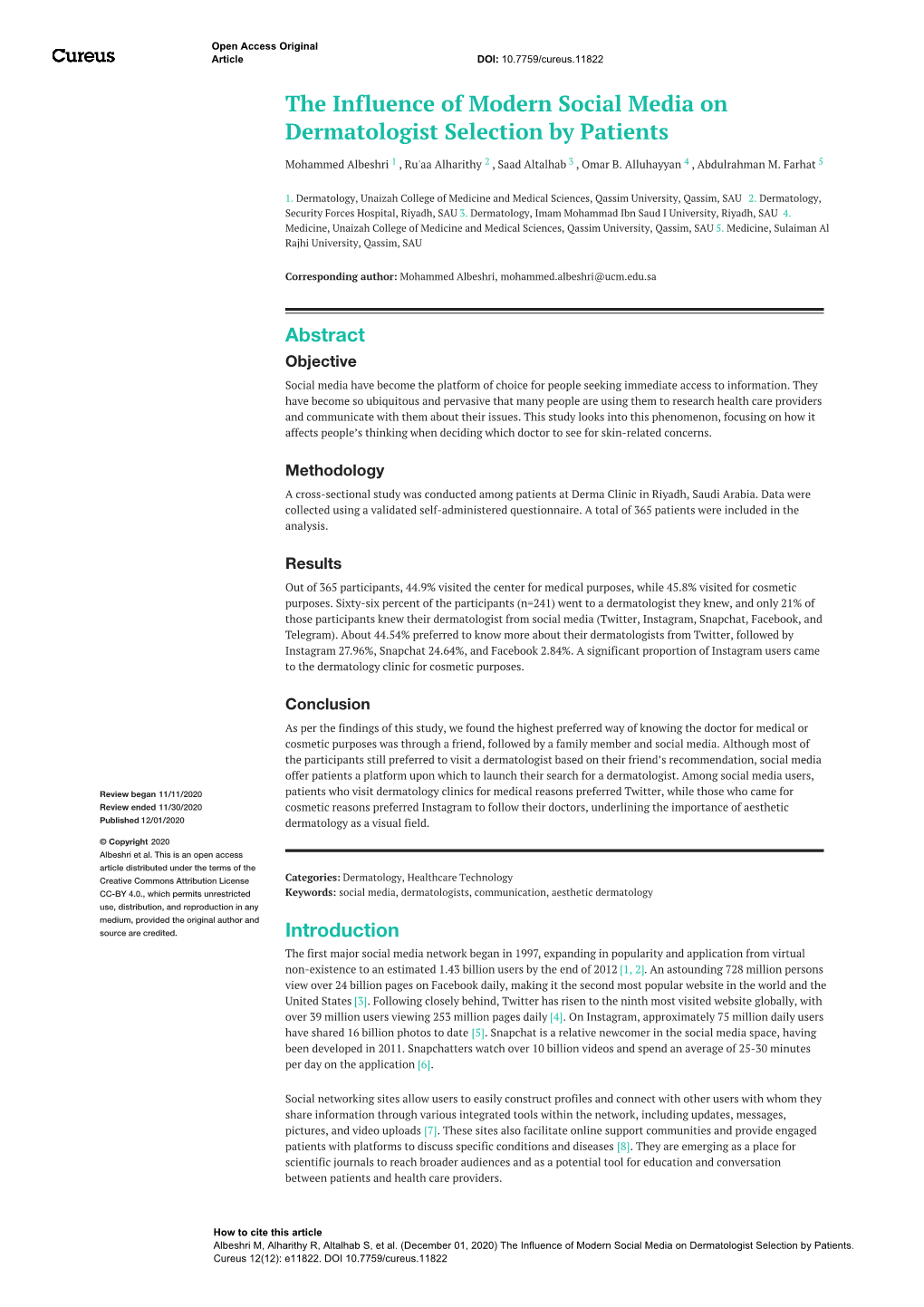 The Influence of Modern Social Media on Dermatologist Selection by Patients