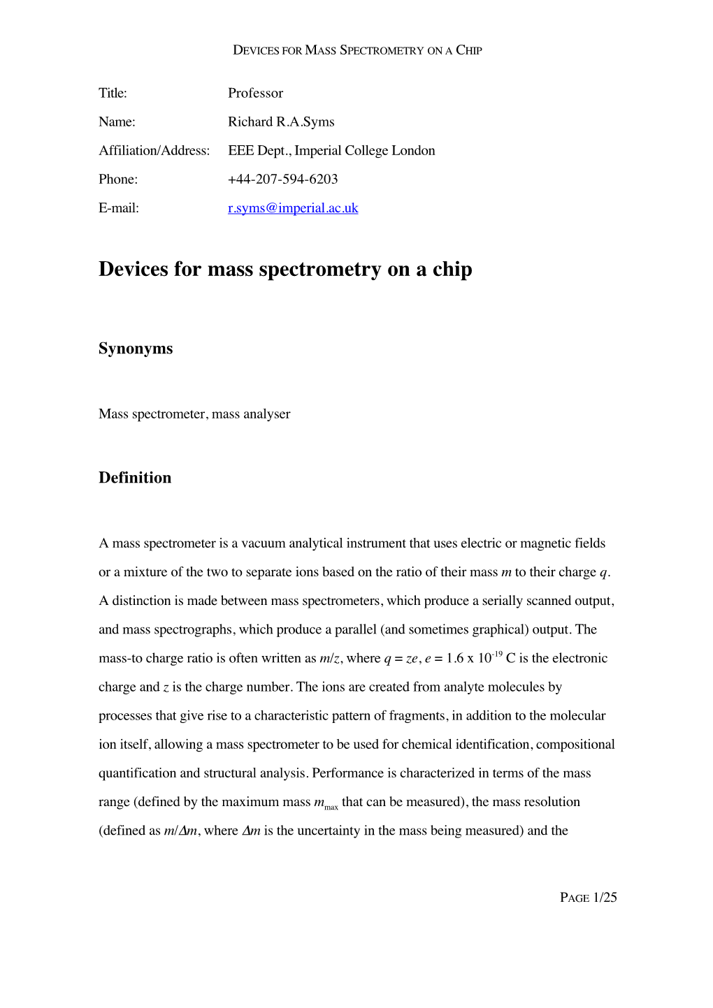 Devices for Mass Spectrometry on a Chip