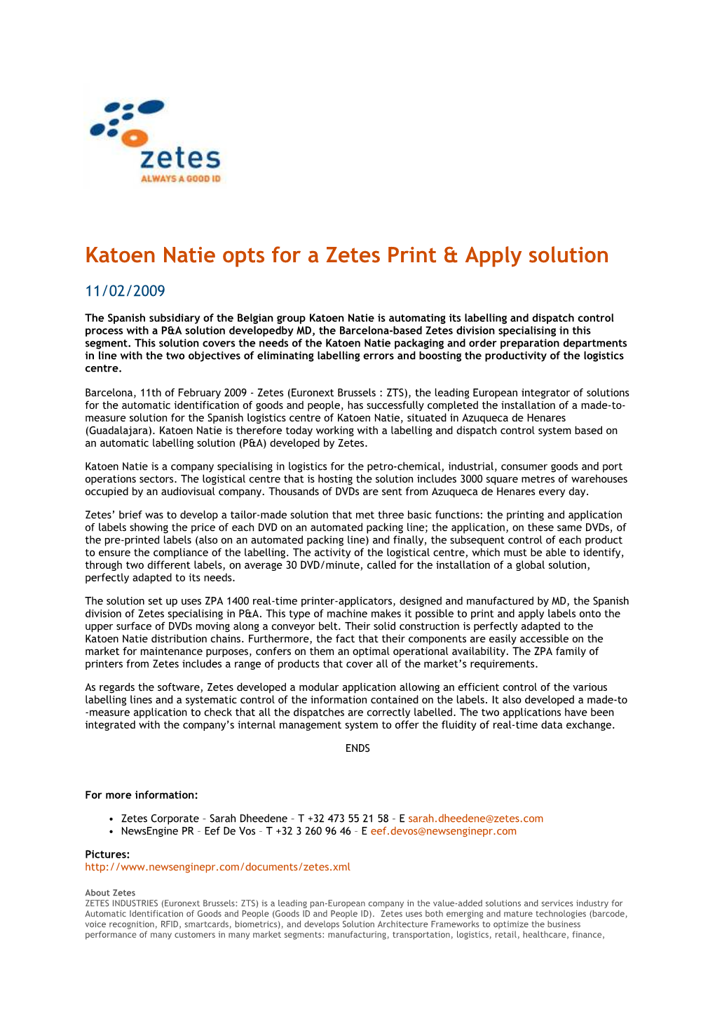 Katoen Natie Opts for a Zetes Print & Apply Solution